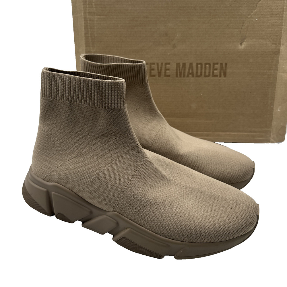 Steve Madden Gametime Taupe Sock Sneakers Women’s 10M Knit Slip On Chunky Sole